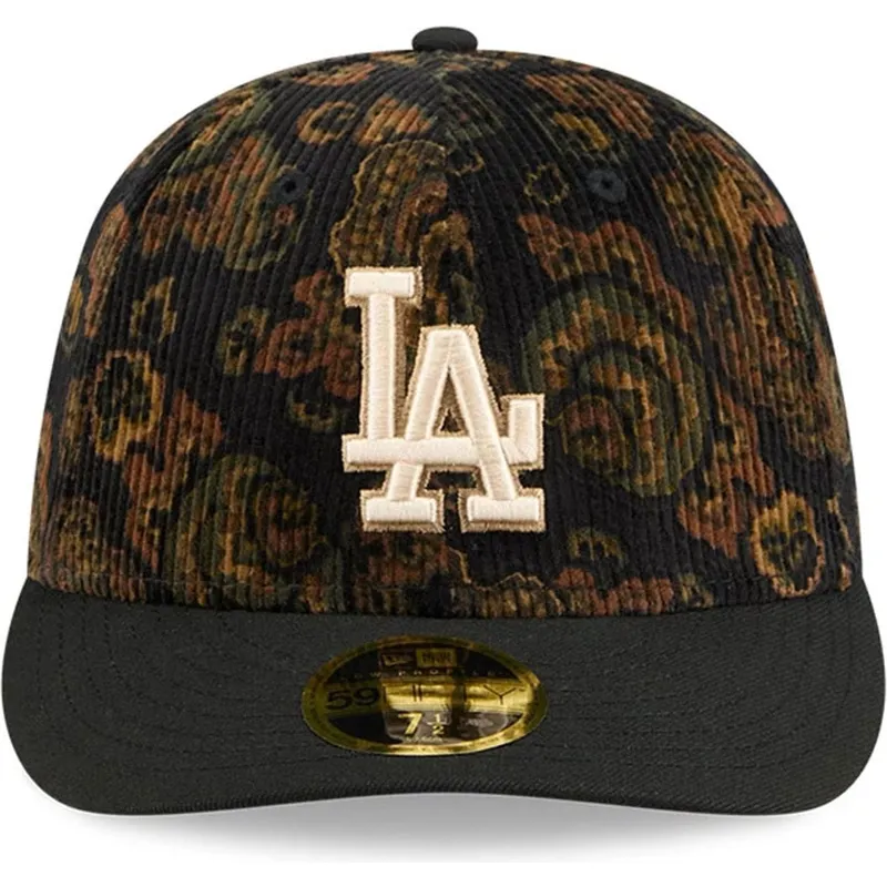 sort-buet-kasket-justerbar-59fifty-low-profile-floral-cord-three-looms-printed-corduroy-fra-los-angeles-dodgers-mlb-fra-new-era
