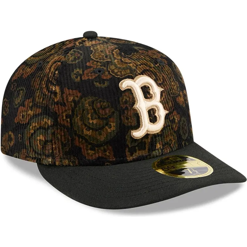 sort-buet-kasket-justerbar-59fifty-low-profile-floral-cord-three-looms-printed-corduroy-fra-boston-red-sox-mlb-fra-new-era