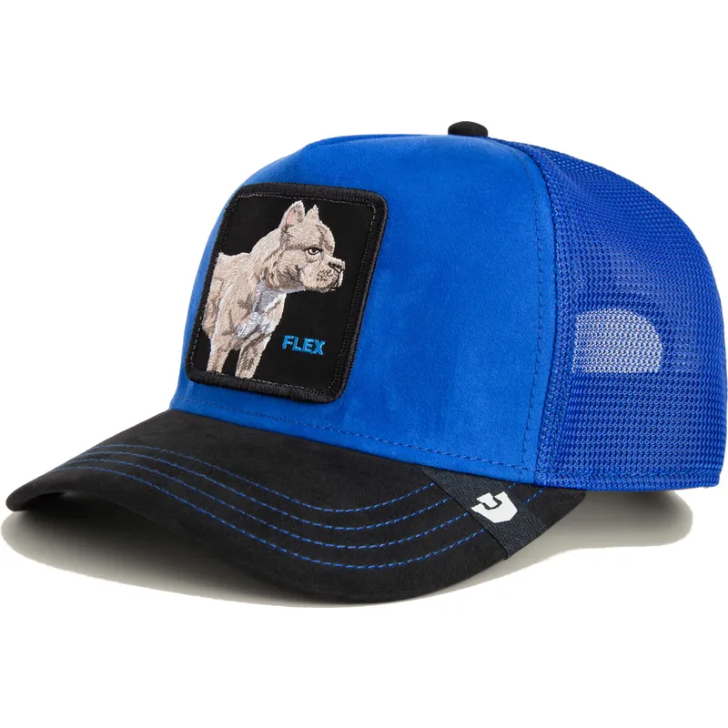 trucker-kasket-bla-og-sort-pitbull-hund-flex-pitbull-suede-the-farm-fra-goorin-bros