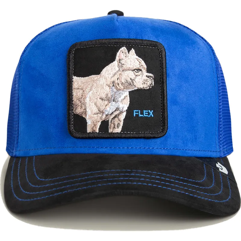 trucker-kasket-bla-og-sort-pitbull-hund-flex-pitbull-suede-the-farm-fra-goorin-bros