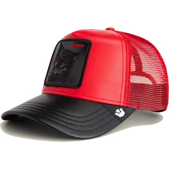 Goorin Bros. Misfit Courtside The Farm rød og sort trucker kasket med kat.