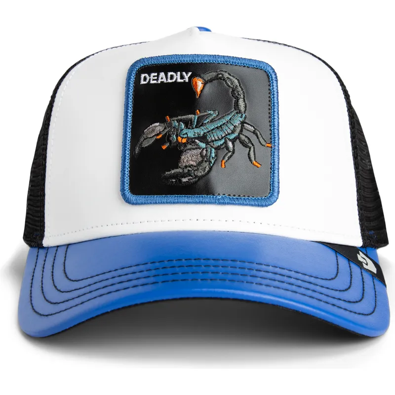 hvid-og-bla-skorpion-trucker-kasket-deadly-courtside-the-farm-fra-goorin-bros