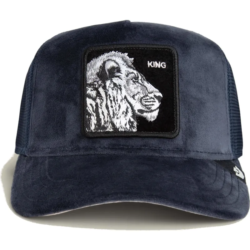 trucker-kasket-marinebla-love-king-lion-velour-the-farm-fra-goorin-bros