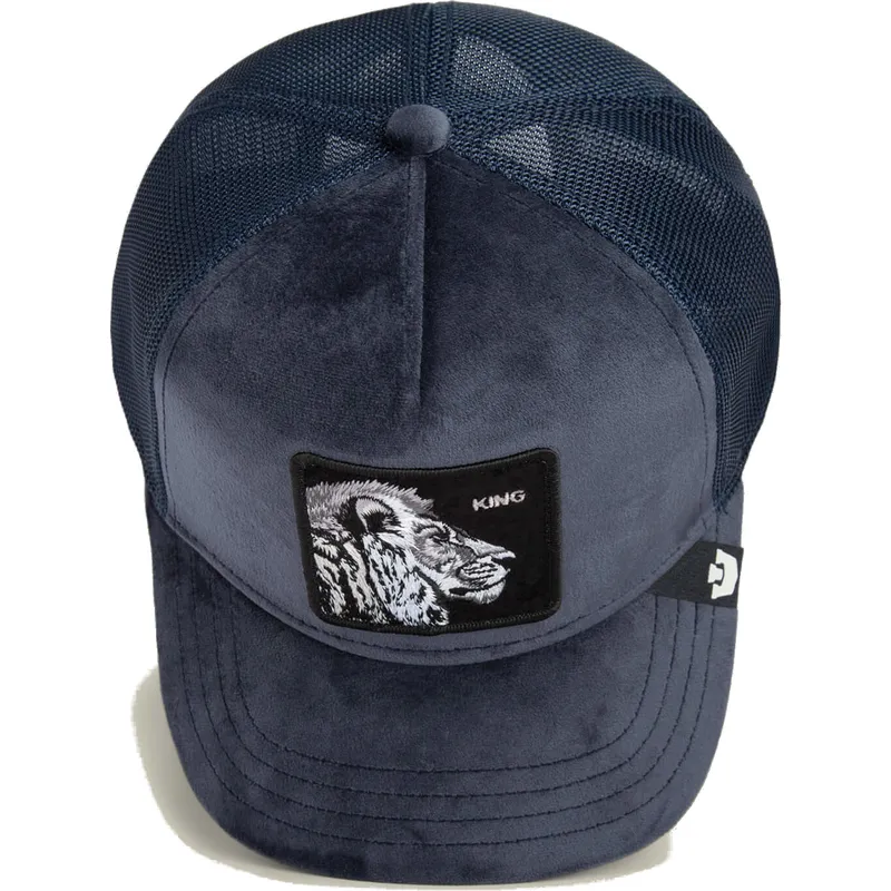 trucker-kasket-marinebla-love-king-lion-velour-the-farm-fra-goorin-bros
