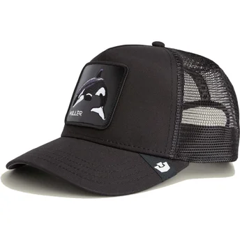 Goorin Bros. The Farm sort trucker-kasket med dræberhvalmotiv.