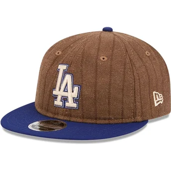 Brun og blå justerbar flad kasket 9FIFTY Retro Crown Wool Pinstripe fra Los Angeles Dodgers MLB fra New Era