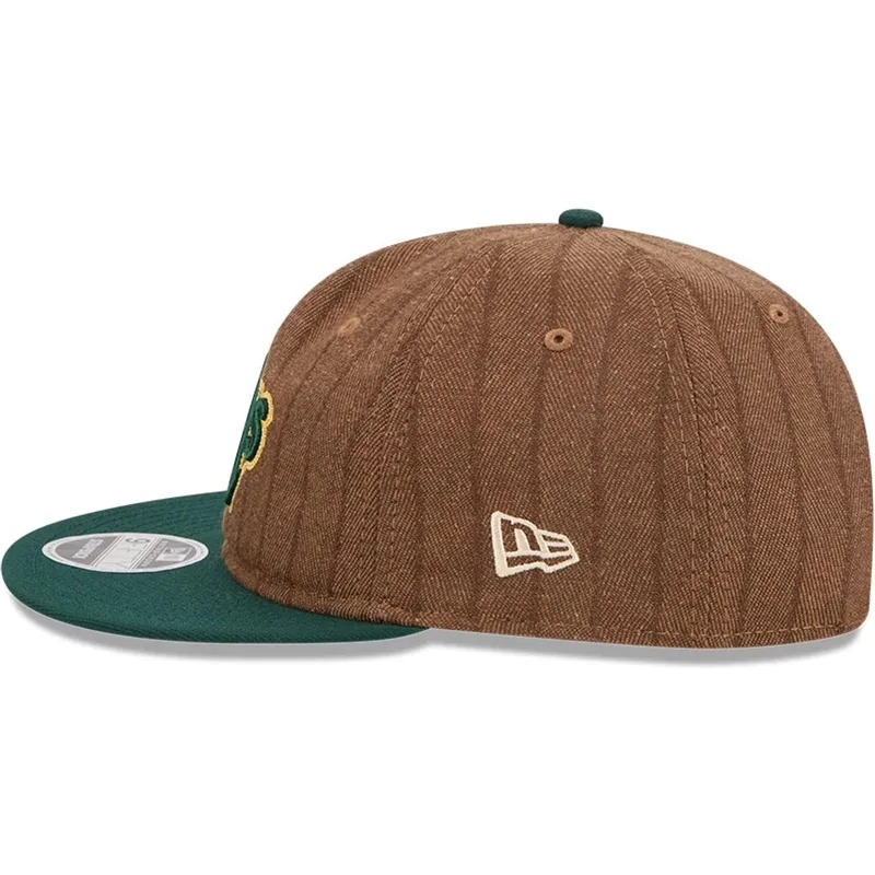 brun-og-gron-justerbar-flad-kasket-9fifty-retro-crown-wool-pinstripe-fra-oakland-athletics-mlb-fra-new-era