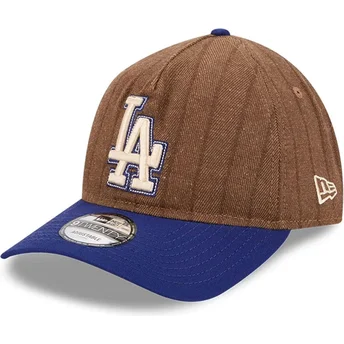 Los Angeles Dodgers MLB New Era 9TWENTY A Frame uldnålstribe justerbar brun og blå buet kasket