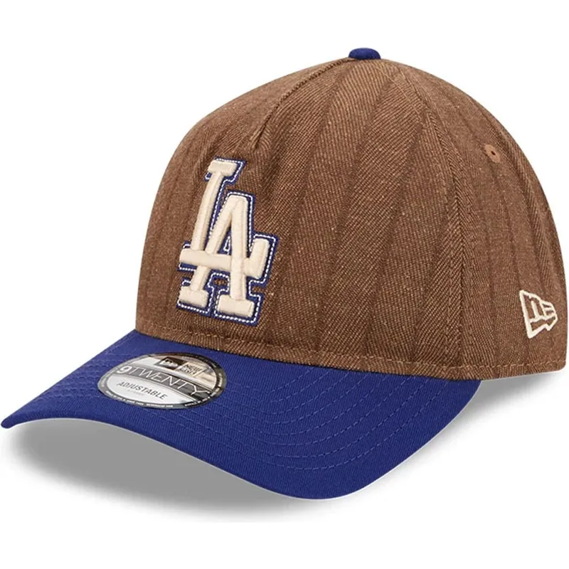 brun-og-bla-justerbar-kurvet-kasket-9twenty-a-frame-wool-pinstripe-fra-los-angeles-dodgers-mlb-fra-new-era