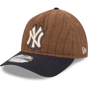 New York Yankees MLB New Era 9TWENTY A Frame Uld Pinstripe Justerbar Brun og Marineblå Krummet Kasket