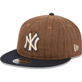 New Era New York Yankees MLB 9FIFTY Retro Crown Uld Pinstripe Justerbar Brun og Marineblå Flad Kasket