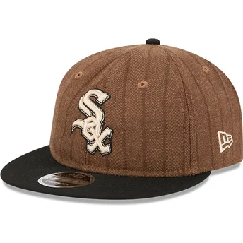 Chicago White Sox MLB New Era 9FIFTY Retro Crown Uld Pinstripe Justerbar Brun og Sort Flad Kasket