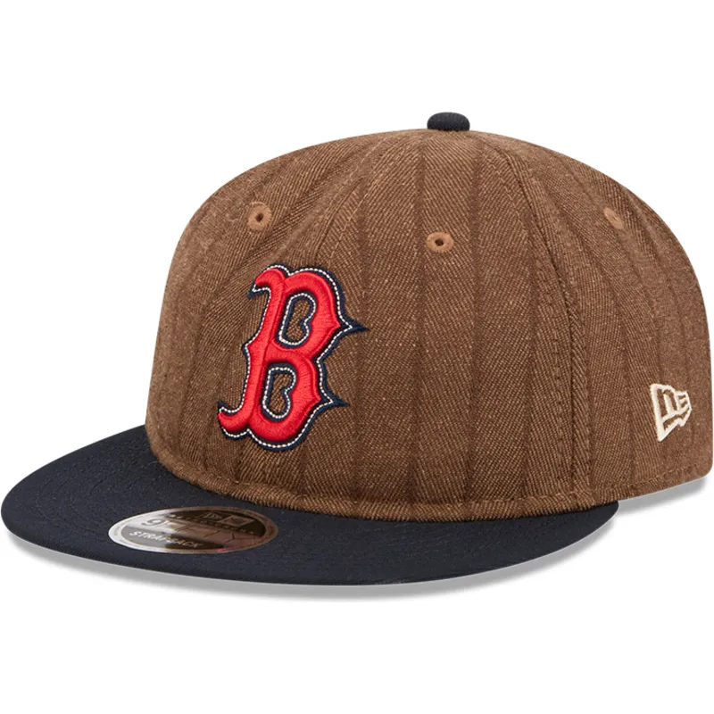 brun-og-marinebla-justerbar-flad-kasket-9fifty-retro-crown-wool-pinstripe-fra-boston-red-sox-mlb-fra-new-era
