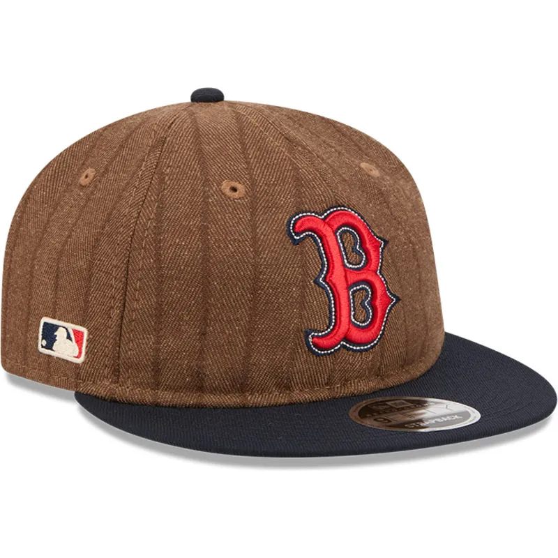 brun-og-marinebla-justerbar-flad-kasket-9fifty-retro-crown-wool-pinstripe-fra-boston-red-sox-mlb-fra-new-era