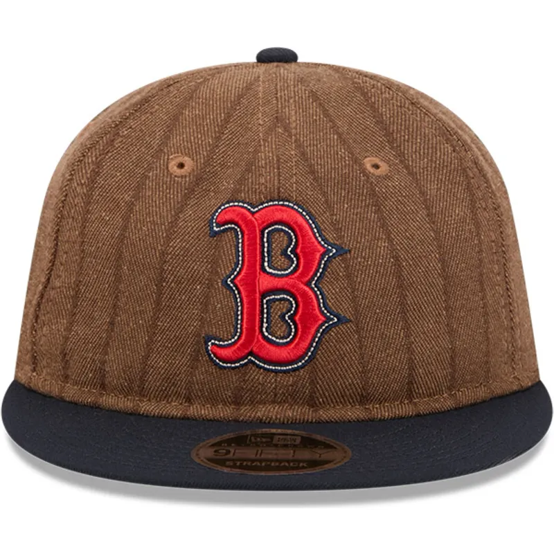 brun-og-marinebla-justerbar-flad-kasket-9fifty-retro-crown-wool-pinstripe-fra-boston-red-sox-mlb-fra-new-era