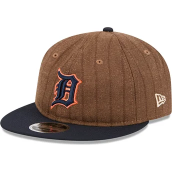 Justerbar brun og marineblå fladskygget kasket 9FIFTY Retro Crown Wool Pinstripe fra Detroit Tigers MLB fra New Era