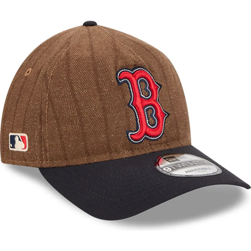 brun-og-marinebla-justerbar-kurvet-kasket-9twenty-a-frame-wool-pinstripe-fra-boston-red-sox-mlb-fra-new-era