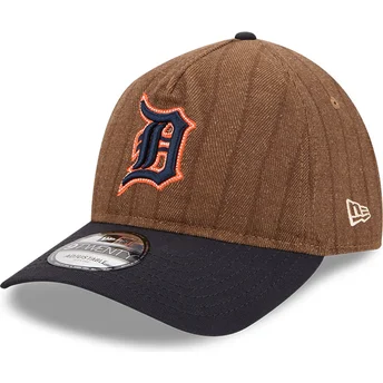 Justerbar 9TWENTY A Frame Wool Pinstripe kasket i brun og marineblå fra Detroit Tigers MLB af New Era