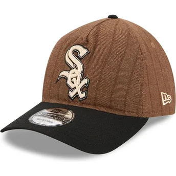 Chicago White Sox MLB New Era 9TWENTY A Frame Wool Pinstripe justerbar brun og sort buet kasket