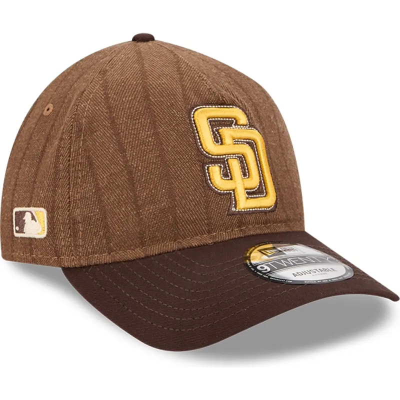 brun-justerbar-kurvet-kasket-9twenty-a-frame-wool-pinstripe-fra-san-diego-padres-mlb-fra-new-era