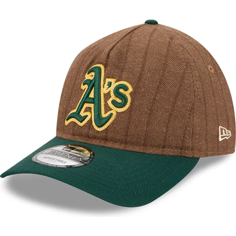 brun-og-gron-justerbar-buet-kasket-9twenty-a-frame-wool-pinstripe-fra-oakland-athletics-mlb-fra-new-era