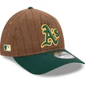 justerbar-brun-og-gron-buet-kasket-9twenty-a-frame-wool-pinstripe-fra-oakland-athletics-mlb-fra-new-era