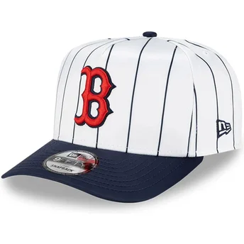 Boston Red Sox MLB New Era 9FIFTY A Frame Satin Pinstripe hvid og marineblå snapback kasket