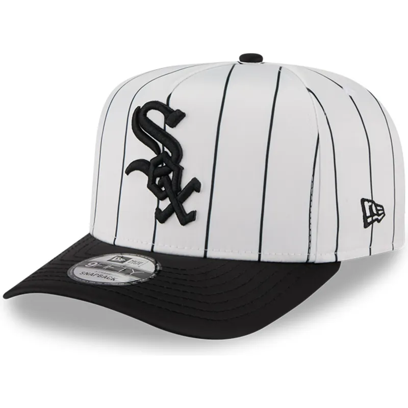 hvid-og-sort-buet-kasket-snapback-9fifty-a-frame-satin-pinstripe-fra-chicago-white-sox-mlb-fra-new-era