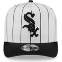 hvid-og-sort-buet-kasket-snapback-9fifty-a-frame-satin-pinstripe-fra-chicago-white-sox-mlb-fra-new-era