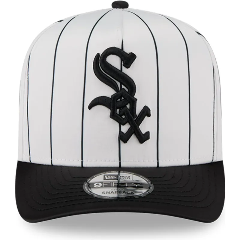 hvid-og-sort-buet-kasket-snapback-9fifty-a-frame-satin-pinstripe-fra-chicago-white-sox-mlb-fra-new-era