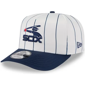 Hvid og marineblå buet kasket snapback 9FIFTY A Frame Satin Pinstripe fra Chicago White Sox MLB fra New Era