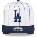 hvid-og-bla-buet-kasket-snapback-9fifty-a-frame-satin-pinstripe-fra-los-angeles-dodgers-mlb-fra-new-era