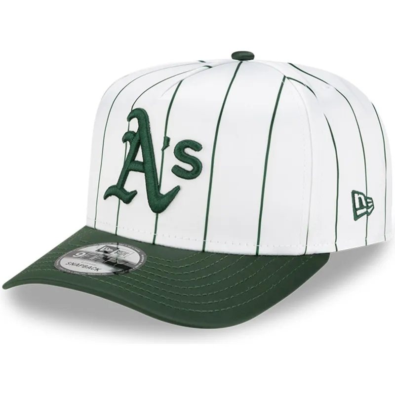 hvid-og-gron-buet-kasket-snapback-9fifty-a-frame-satin-pinstripe-fra-oakland-athletics-mlb-fra-new-era