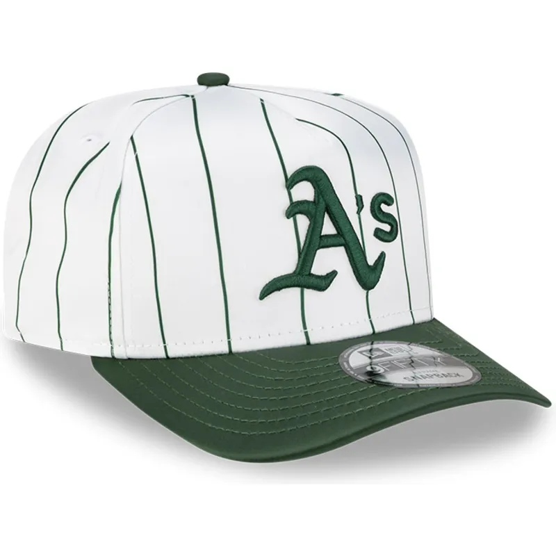 hvid-og-gron-buet-kasket-snapback-9fifty-a-frame-satin-pinstripe-fra-oakland-athletics-mlb-fra-new-era