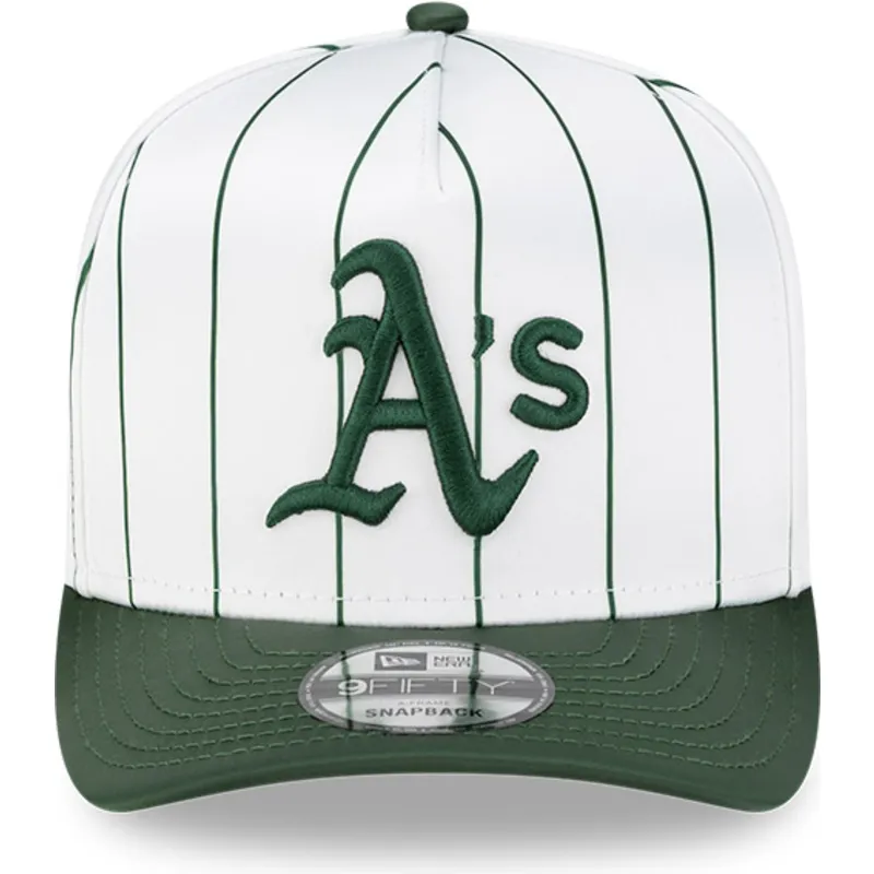 hvid-og-gron-buet-kasket-snapback-9fifty-a-frame-satin-pinstripe-fra-oakland-athletics-mlb-fra-new-era