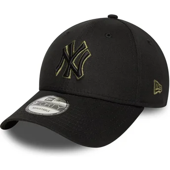 Sort justerbar kasket med buet skygge og grønt New York Yankees MLB-logo 9FORTY Outline fra New Era
