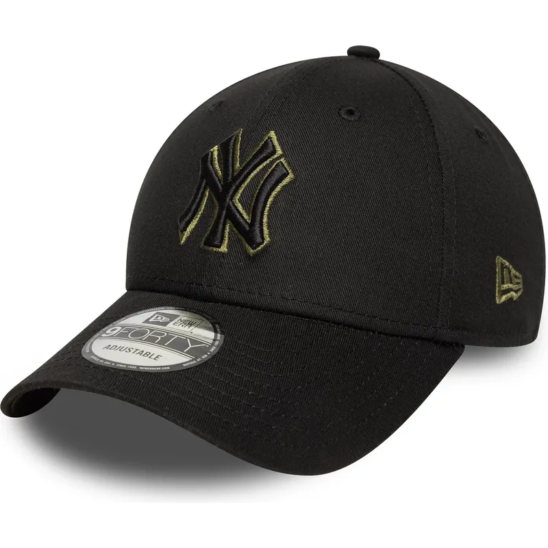 sort-justerbar-curved-kasket-med-gront-logo-9forty-outline-fra-new-york-yankees-mlb-fra-new-era