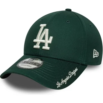 Justerbar grøn buet kasket 9FORTY Visor Script Los Angeles Dodgers MLB fra New Era
