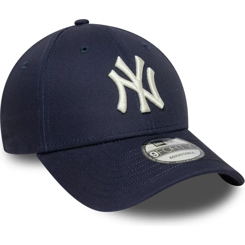 justerbar-marinebla-kurvet-kasket-9forty-visor-script-fra-new-york-yankees-mlb-fra-new-era