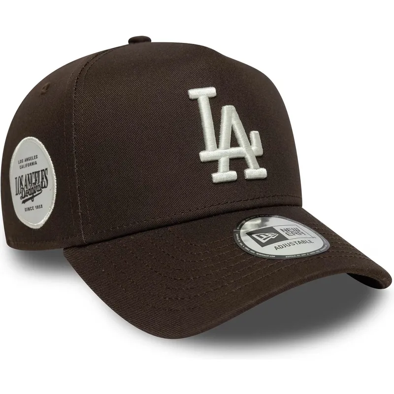 brun-buet-snapback-kasket-9forty-e-frame-side-patch-fra-los-angeles-dodgers-mlb-fra-new-era