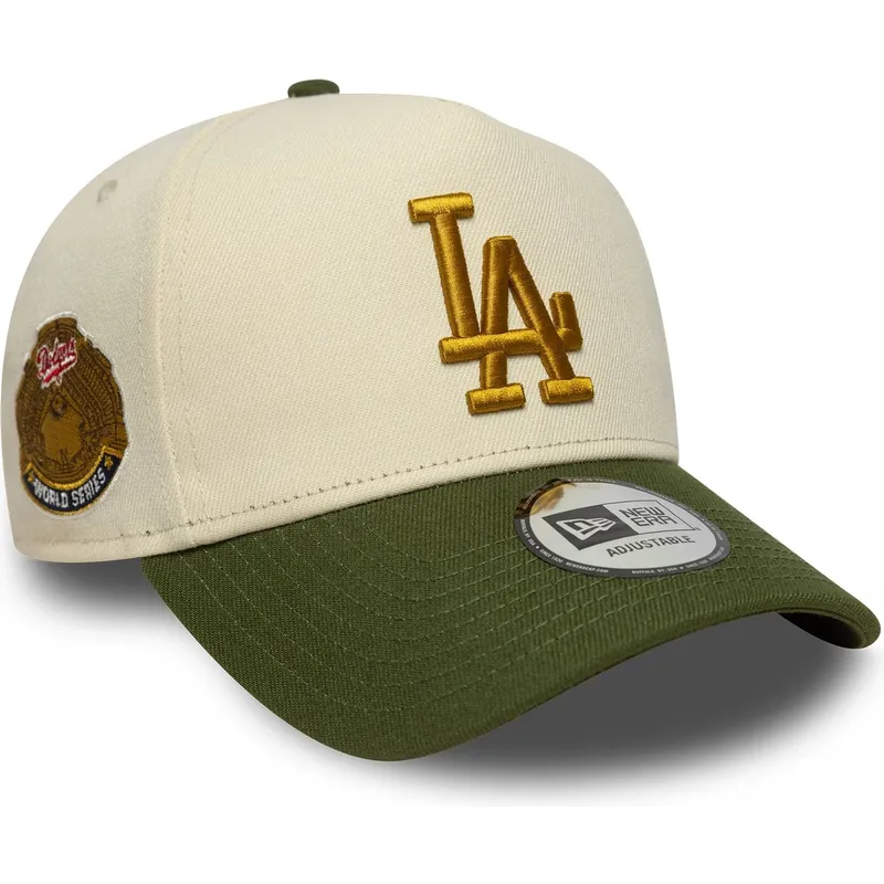 beige-og-gron-buet-kasket-snapback-9forty-e-frame-world-series-patch-fra-los-angeles-dodgers-mlb-fra-new-era