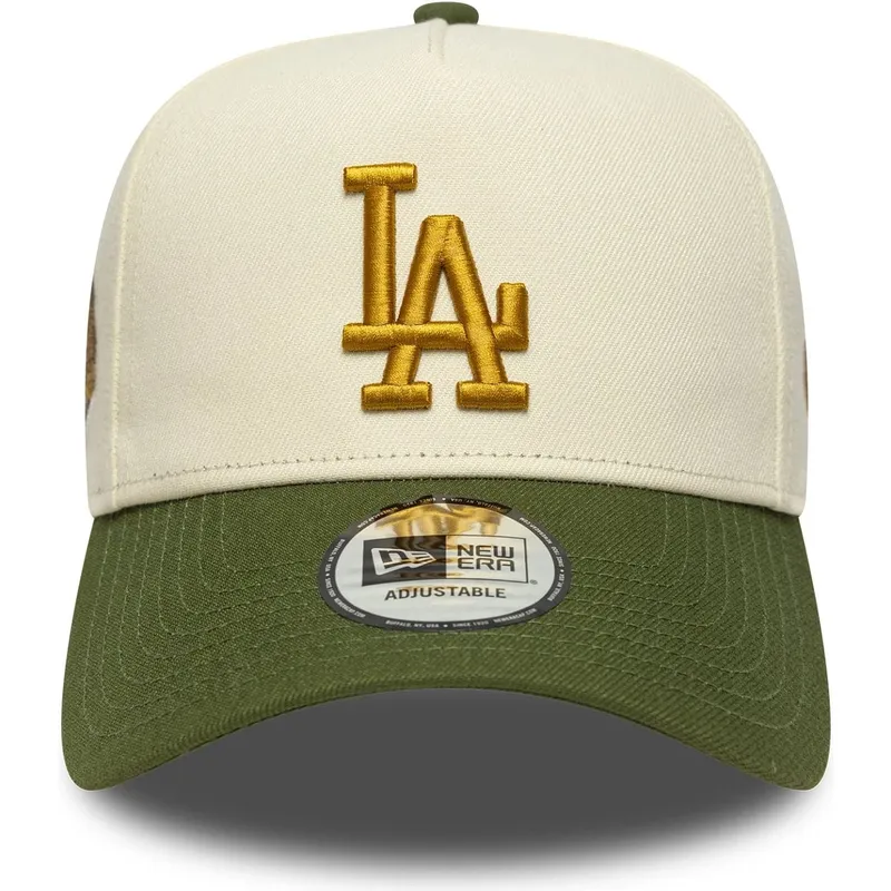 beige-og-gron-buet-kasket-snapback-9forty-e-frame-world-series-patch-fra-los-angeles-dodgers-mlb-fra-new-era
