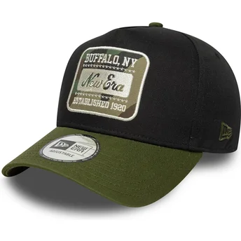 New Era 9FORTY E Frame Camo Patch sort og grøn buet snapback kasket