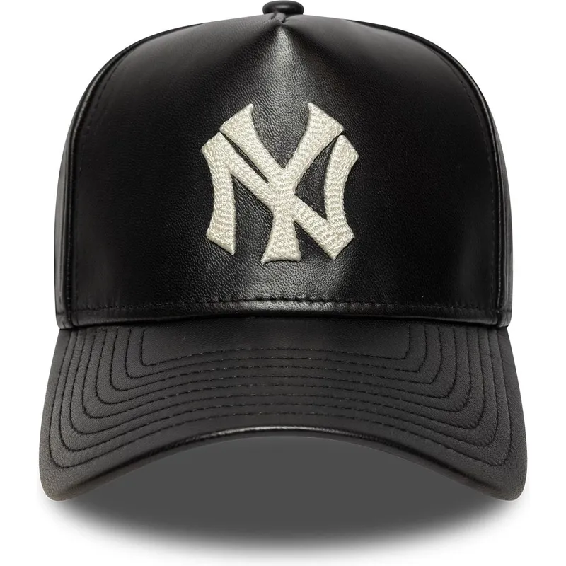 sort-justerbar-kurvet-kasket-9forty-e-frame-img-leather-fra-new-york-yankees-mlb-fra-new-era