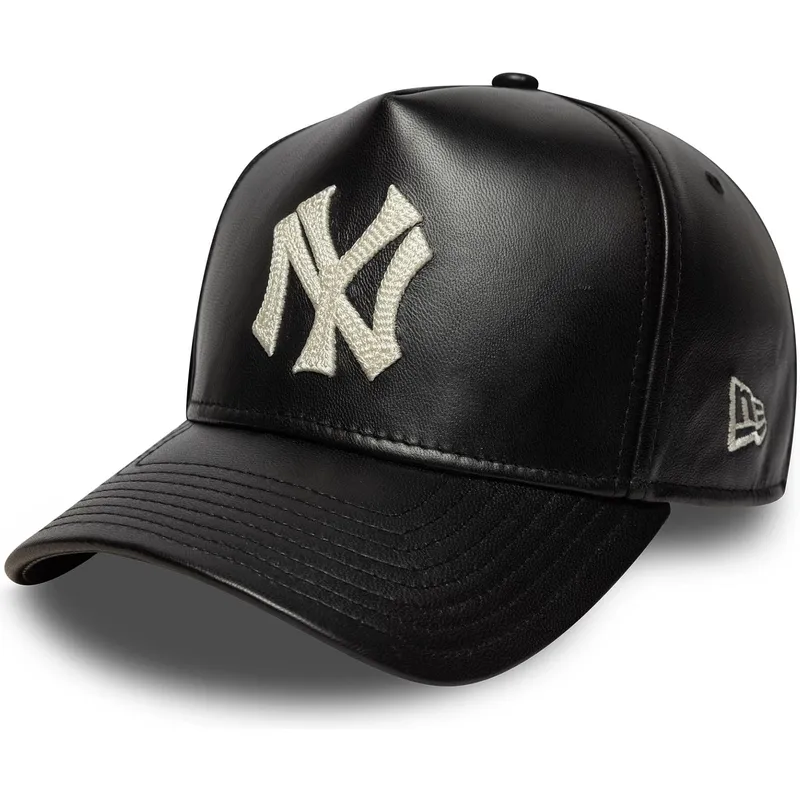 sort-justerbar-kurvet-kasket-9forty-e-frame-img-leather-fra-new-york-yankees-mlb-fra-new-era