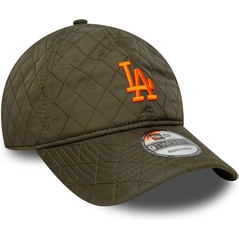 gron-justerbar-kurvet-kasket-med-orange-logo-9twenty-quilted-fra-los-angeles-dodgers-mlb-fra-new-era