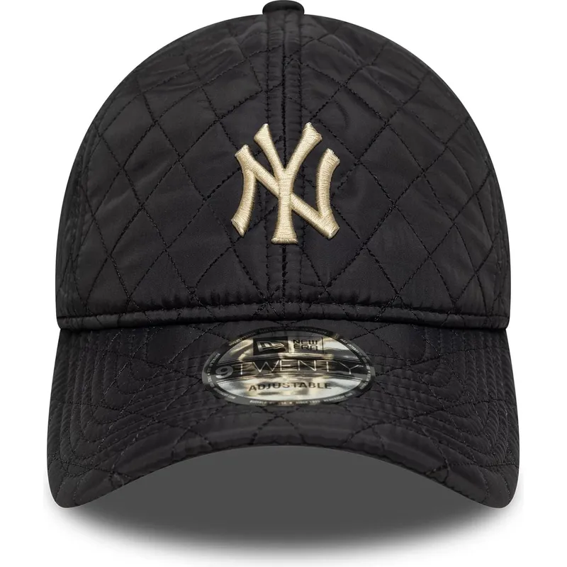 sort-justerbar-curved-kasket-med-beige-logo-9twenty-quilted-fra-new-york-yankees-mlb-fra-new-era