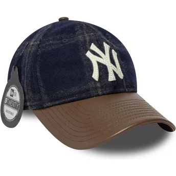 New York Yankees MLB New Era 9TWENTY Img Loden Leather justerbar marineblå og brun buet kasket