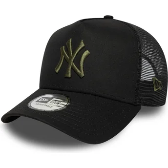 New York Yankees MLB New Era A Frame League Essential sort trucker kasket med grønt logo