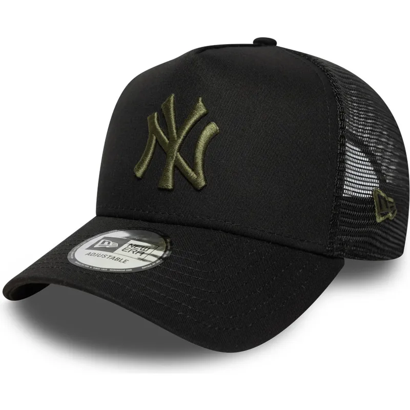 sort-trucker-kasket-med-gront-logo-a-frame-league-essential-fra-new-york-yankees-mlb-fra-new-era